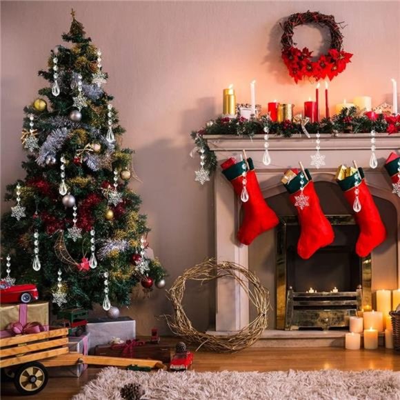 Snowflake Christmas Ornaments 38pc Beads Holiday Decor Xmas Tree Decorations - Picture 3 of 6